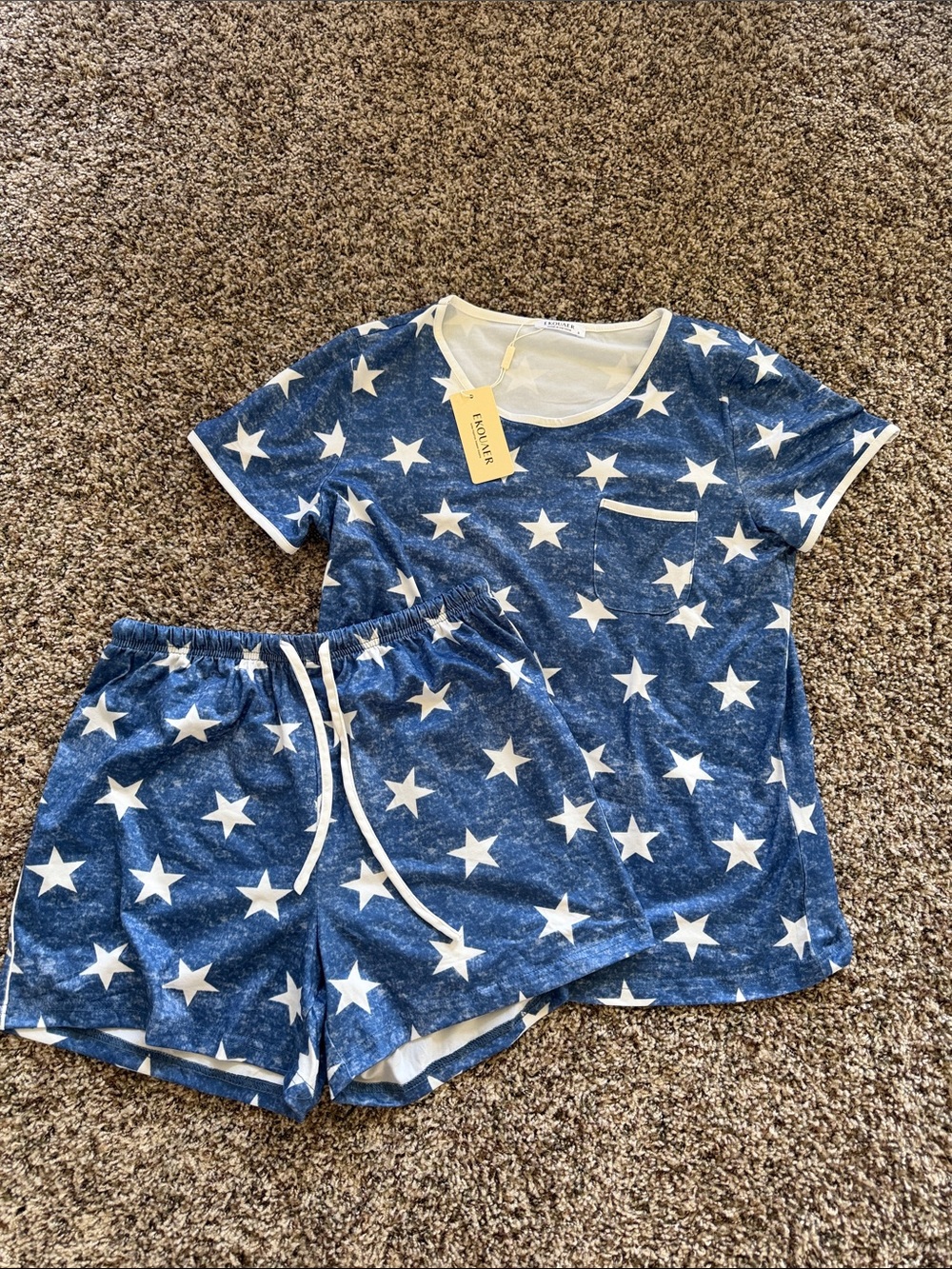 Ekouaer Blue Star-Print Women’s Pajama Set with Pocket